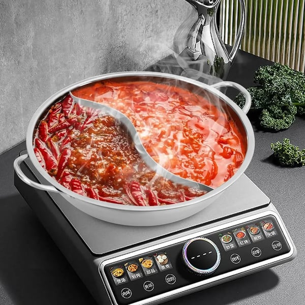 Hot Pot, Dobbelt Kompartment, Holdbart Rustfrit Stål,sølv
