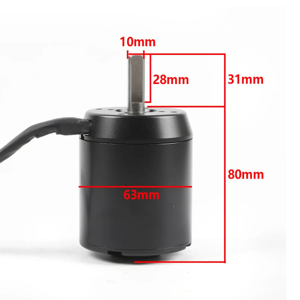 Børsteløs motor, 2970W effekt, 85% effektivitet, spændingsområde 24-60V, moment 2,5~4 N·m, omdrejningshastighed 2880-7200 rpm
