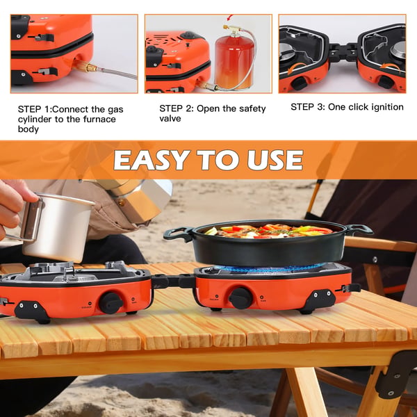 Campingkök, Dubbelbrännare, Bärbar Design,Orange