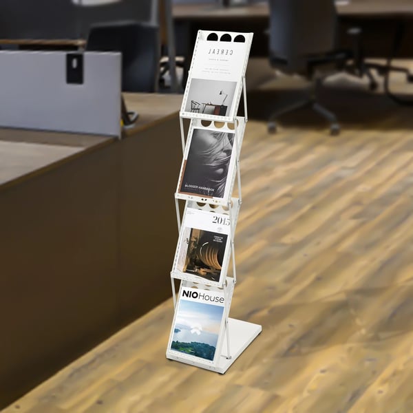 Magasin Display Stativ, 4 Niveauer, Bærbart Design,HVID