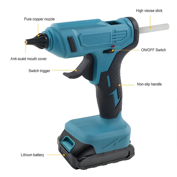 Limpistol, 100W Effekt, Ergonomisk Design,Med 2 batterier, EU