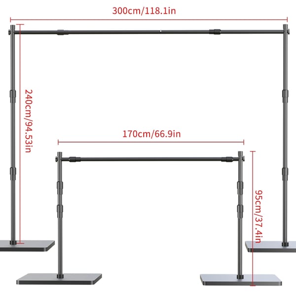Baggrundsstativ, 16 kg belastningsevne, nem montering,Sort jern 2.4x3M