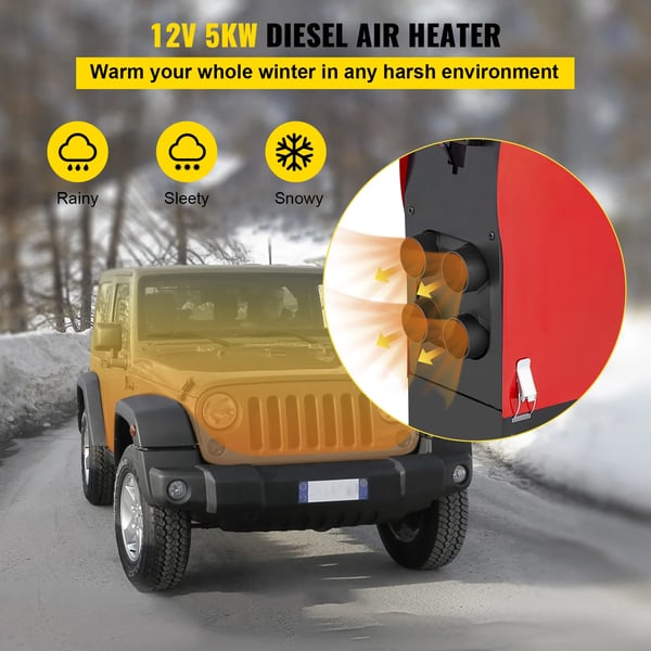 Diesel Luftvarmer, 5KW Effekt, 12V Kompatibel,Opgrader LCD Silencer
