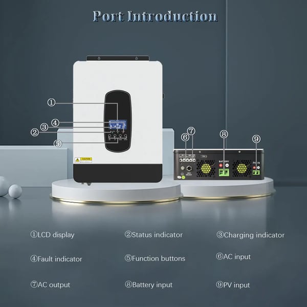 Hybrid sol inverter, ren sinuskurve, effektiv energistyring,3000W, 24V, 220-240V