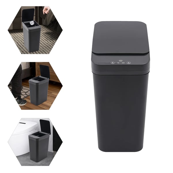 Automatisk Affaldsbeholder, Håndfri Betjening, Kompakt Design,sort