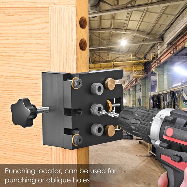 Tømrer Doweling Jig Kit, Justerbar Boremaskineguide, Holdbart Værktøj,sort