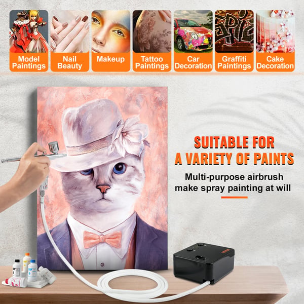 Airbrush Kit, Dubbelverkande, Högtrycks Kompressor