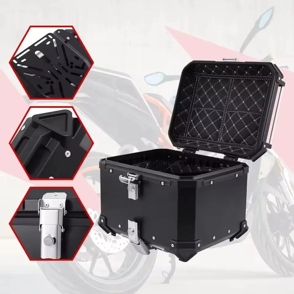 Motorcykel Topkasse, Vandtæt Design, Holdbart Aluminiumlegering,sort