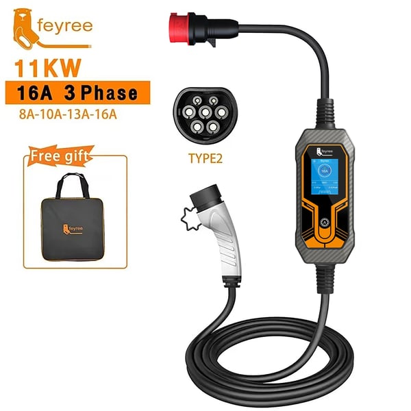 EV Bærbar Oplader, Høj Sikkerhed, Bred Kompatibilitet,11KW 16A 3 Fase, TYPE2