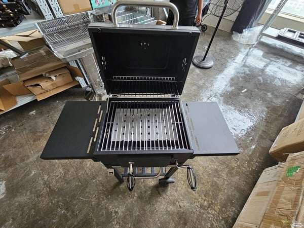 Stort Kul BBQ Røgegrill, Integreret Temperaturmåler, Højdejusterbar,sort
