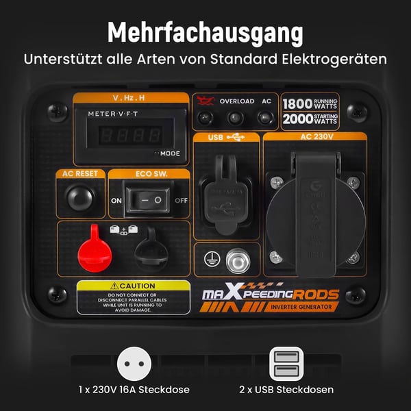 Invertergenerator, 2000W maksimal effekt, letvægts og bærbar