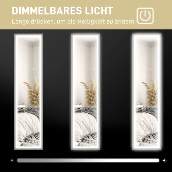 Helkropsspejl, Berøringskontrol LED Lys, Minimalistisk Moderne Design,Grå