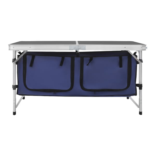 Foldbart Campingbord, Justerbar Højde, Letvægtsdesign,Sort Blå Sølv