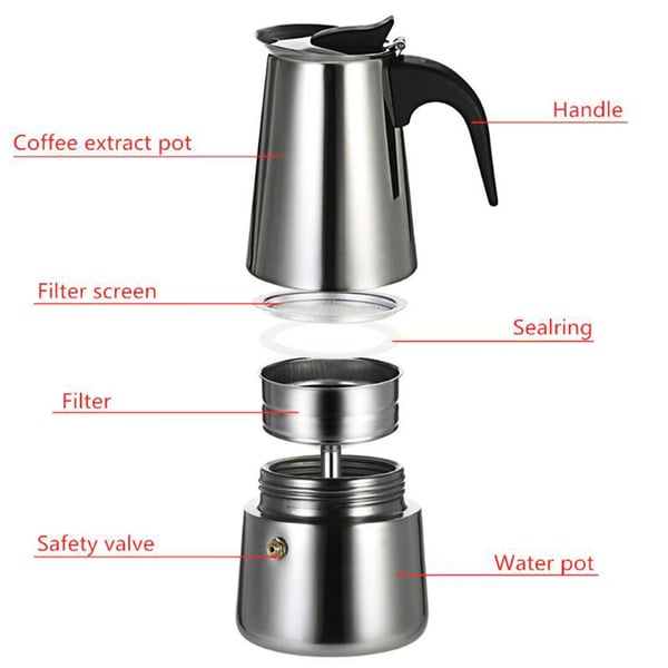 Espresso-maskine, kraftfuld elektrisk komfur, indbygget filter,Sølv