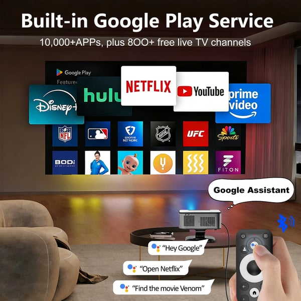 Projektor, Full HD 1080P, 3000 ANSI Lumen,T10PRO med TV-stick, EU-stik