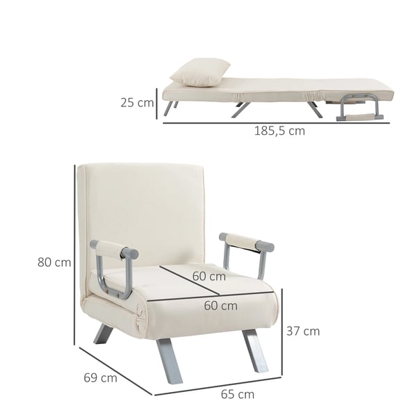 Sofa Seng, Polyester og Skum Materiale, Sofa Dimensioner 65 x 69 x 80 cm, Seng Dimensioner 185,5 x 60 x 25 cm, Justerbar Rygstøtte Position
