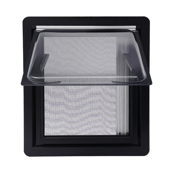 Caravan Ventilationsvindue, 450 x 500 mm, Maksimal Åbningsvinkel 70°, Anvendelig Vægtykkelse 25-35 mm, Sort Ramme Farve, Holdbare Materialer