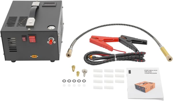 PCP Kompressor, Aluminium, Dimensioner 20*17*12 cm, 12V DC Strømkilde, 300W Effekt, Max Tryk 30MPa