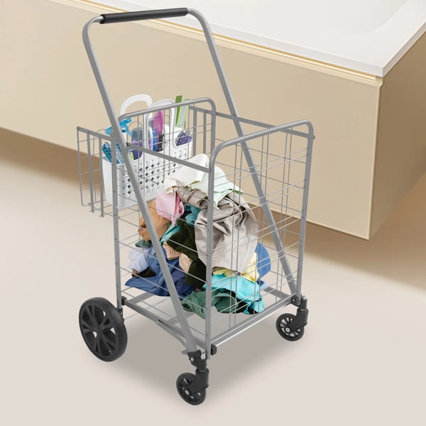 Dobbelt Kurv Indkøbsvogn, 50 kg Belastningsevne, Ergonomisk Design