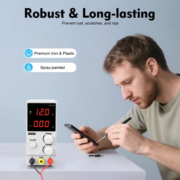 Reguleret Strømforsyning, Udgange Spænding 0-30V, Udgange Strøm 0-10A, Effektivitet 85%, Dimensioner 21.5x7x16cm, Driftsmiljø -10 til 60℃