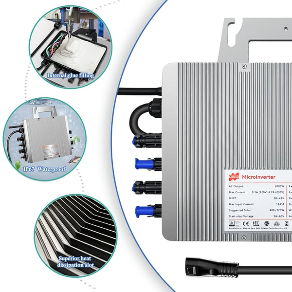 Mikroinverter, Høj Effektivitet, Smart Overvågning,DC 22-50V, Grænse og 1.5m kabel, AC 230V