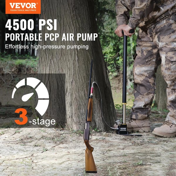 PCP-pumpe, rustfrit stål konstruktion, maksimalt tryk 4500 PSI, 3-trins design, vandkølesystem, kompatibel med luftgeværer og dæk