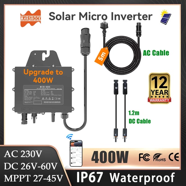 Solarmikroinverter, Høj Effektivitet, Avancerede Sikkerhedsfunktioner,AC 230V, 400W inverter, DC 22-50V