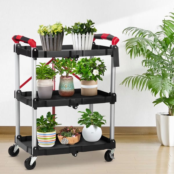 Rullende vogn, 3-niveau design, låsbare hjul,sort
