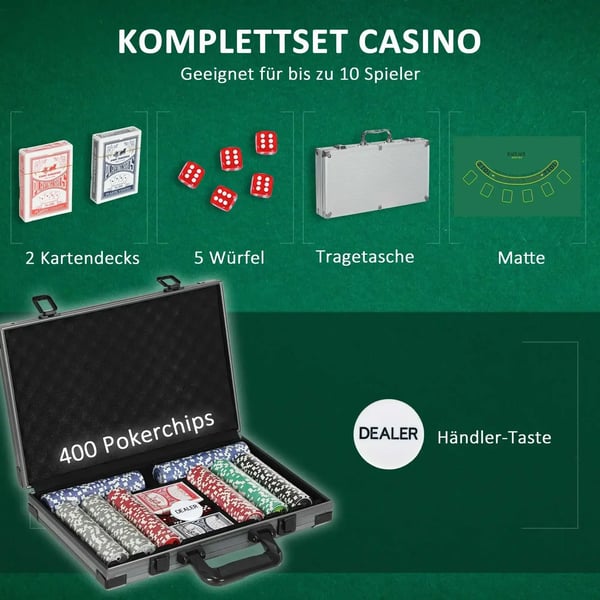 Pokerisetti, 400 pelimerkkiä, 2 korttipakkaa, harmaa