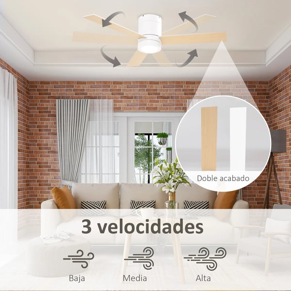 Loftventilator, LED Lys, Ø112 cm, 3 Hastigheder, 45 dB, Timer Funktion