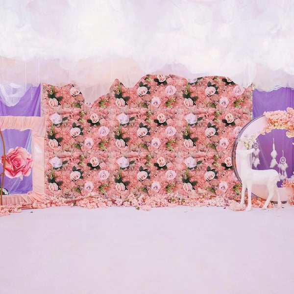 Blomväggpaneler, Konstgjorda Silkeblommor, Mångsidig Blomsterutställning, Rosa