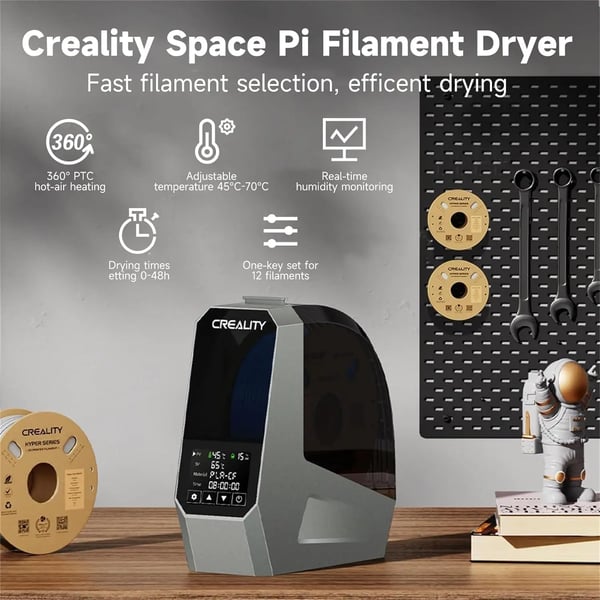 Filamenttørrer, Justerbar temperatur 45℃-70℃, 0-48 timers timer, Kompatibel med 1,75 mm og 2,85 mm filamenter,EU Stik-220V, Rums Filament Tørrer