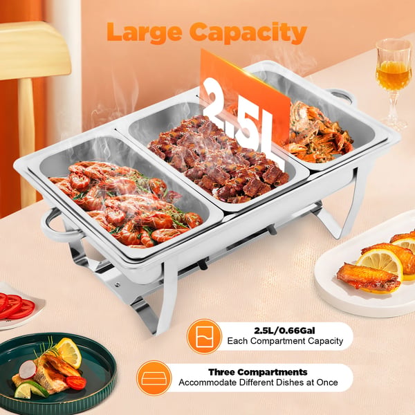 Chafing Dish Buffet Sæt, Rustfrit Stål, Stor Kapacitet,Sølv