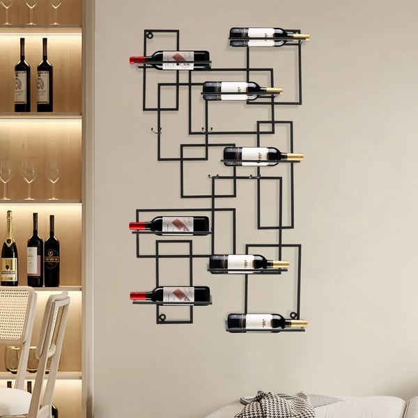 Vægmonteret Vinreol, Moderne Design, Nem Installation,sort