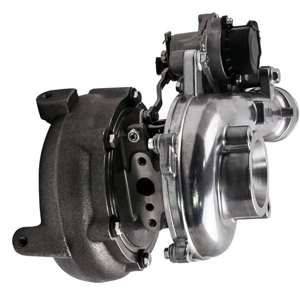 Turbocharger, 30 cm længde, 27 cm bredde, 30 cm højde, 10 kg vægt, 171 HK output