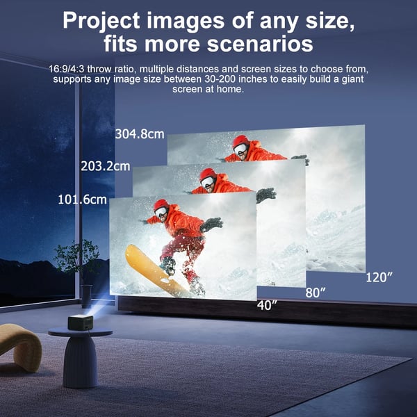 Bærbar projektor, 720P opløsning, Bluetooth og trådløs forbindelse, S1, EU stik