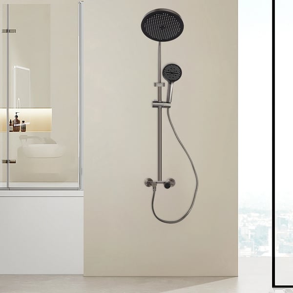 Brusesæt, 110 cm højde, vægmonteret, håndholdt og top spray tilstande, rund bruserhoved, premium rustfrit materiale
