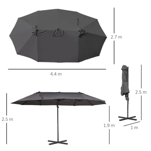 Solskærm Parasol, Metalramme, 440 cm Bredde, 270 cm Dybde, 250 cm Højde, UV Resistens