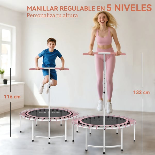 Fitness Trampolin, Stålramme, Justerbart Håndtag,Rød