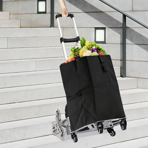 Trappeklatrende vogn, 70 kg belastningsevne, justerbar højde, kompakt foldbart design,sort