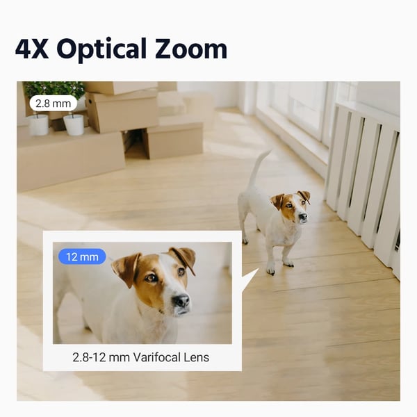 IP-turvakamera, 4MP resoluutio, yökuvaus jopa 20 metriä, 4x optinen zoom, 110° katselukulma, PoE-virransyöttö