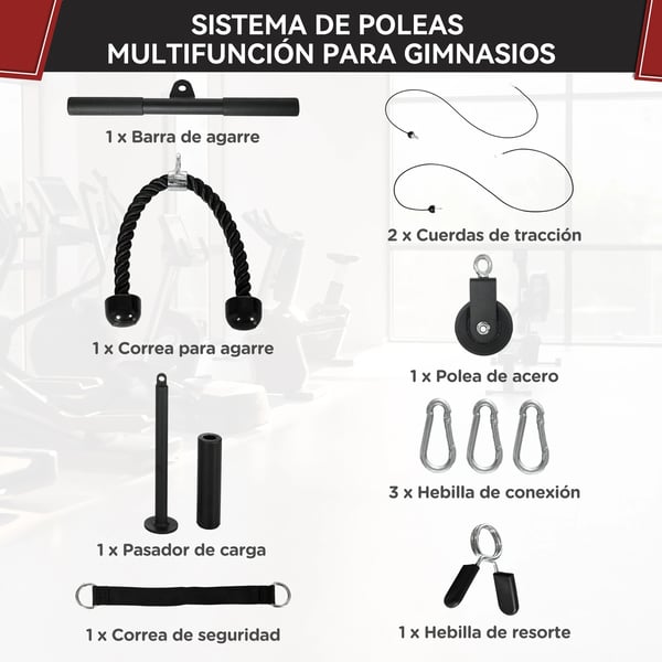 Hjemmegym Pulley System, Justerbar Kabel, Robust Design,sort