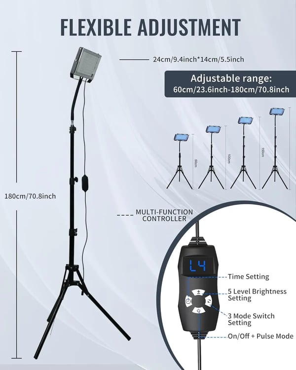 50W UV-valolamppu, säädettävä jalusta 60-180 cm, 5 kirkkaustasoa,1KPL Setti