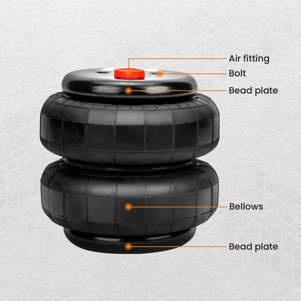 Luftaffjedringsposer, Belastningskapacitet 2500 lbs, Min Højde 72mm, Max Højde 218mm, Kropsdiameter 148mm, Enkel Luftport Størrelse 1/2" NPT