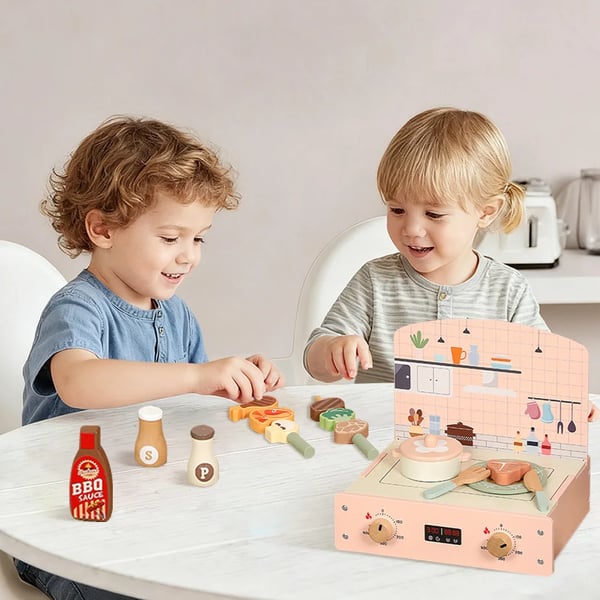 Børns Legekøkken, Træ BBQ Sæt, Fantasifuld Rollespil,Pink