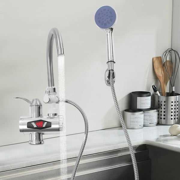 Elektrisk varmtvandsarmatur, 3000W, 220V, Dimensioner 14,5x23x29cm, Armaturhøjde 17,5cm, Vandtæt IPX4