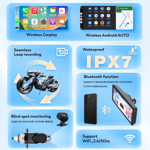 Motorcykel DVR Dash Cam, HD 1080P Kamera, IPX7 Vandtæt, Understøtter WiFi 2.4/5G,Ingen, med kamera DVR
