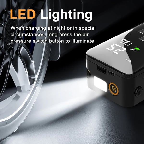 Luftpump, Bärbar Design, LED Digital Display,Batteridriven, trådlös
