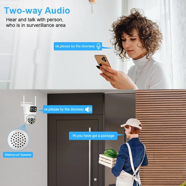 IP-kamera, dubbelobjektiv, tvåvägsljud,6MP x Adapter