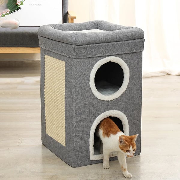 Katt Hus, Fällbar Design, Tre-Nivå Struktur,GRÅ